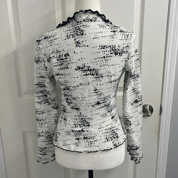 Joseph Ribkoff Black White Jacket Zip up Ruffle Trim size US 4 - Picture 8 of 12